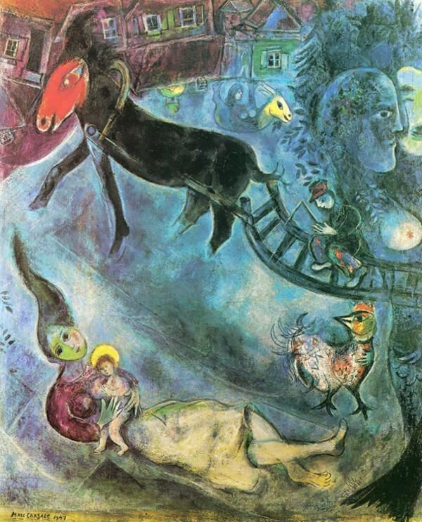 马克·夏加尔 当代各类绘画作品 -  《麦当娜与雪橇》