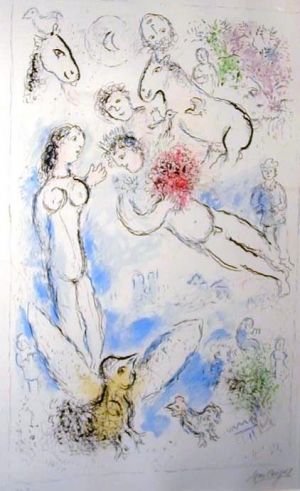 马克·夏加尔的当代艺术作品《魔法飞行石版画》