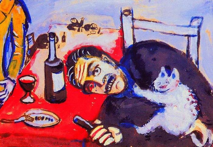 马克·夏加尔 当代各类绘画作品 -  《餐桌上的男人》
