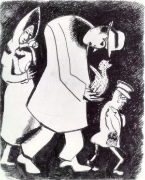 马克·夏加尔的当代艺术作品《有猫的男人和有孩子的女人》