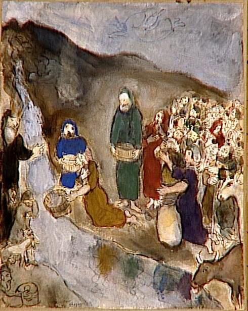 马克·夏加尔 当代各类绘画作品 -  《摩西与击打的磐石》