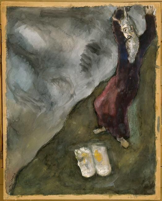 马克·夏加尔 当代各类绘画作品 -  《摩西破坏了律法书简》