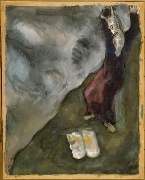 马克·夏加尔的当代艺术作品《摩西破坏了律法书简》