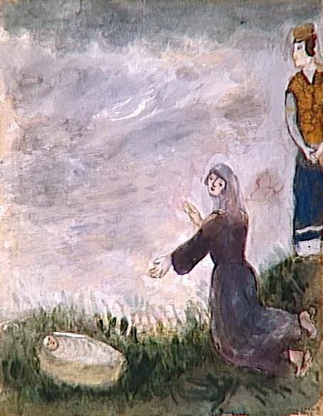 马克·夏加尔 当代各类绘画作品 -  《摩西被法老女儿从水里救了出来》