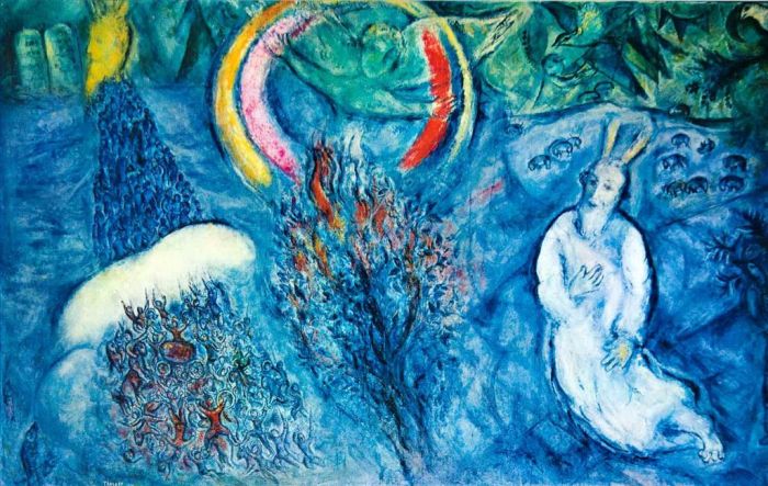 马克·夏加尔 当代各类绘画作品 -  《摩西与燃烧的荆棘》