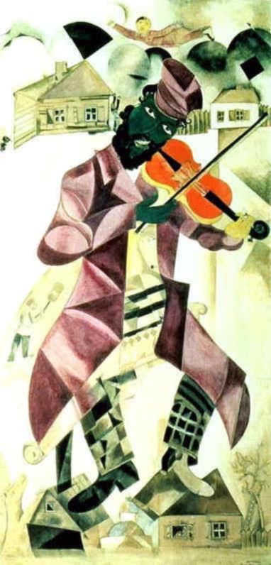 马克·夏加尔 当代各类绘画作品 -  《莫斯科犹太剧院的音乐面板蛋彩画水粉和高岭土画布》