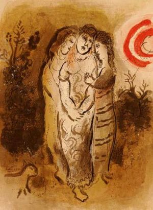 马克·夏加尔的当代艺术作品《内奥米和她的儿媳石版画》