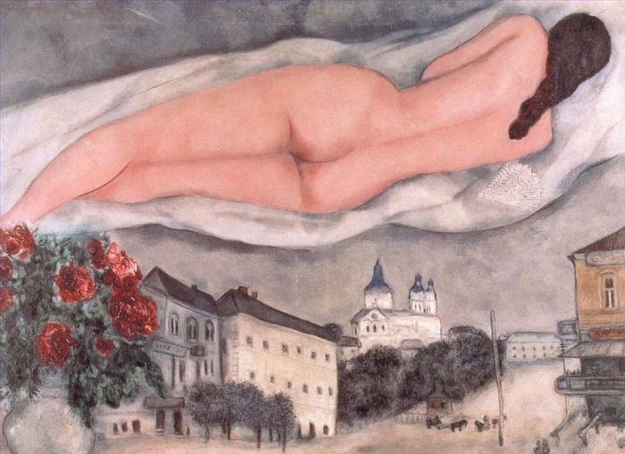 马克·夏加尔 当代各类绘画作品 -  《维捷布斯克上空的裸体》