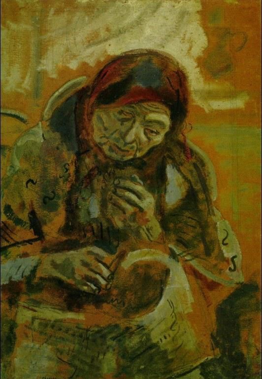马克·夏加尔 当代各类绘画作品 -  《拿着毛线团的老妇人》