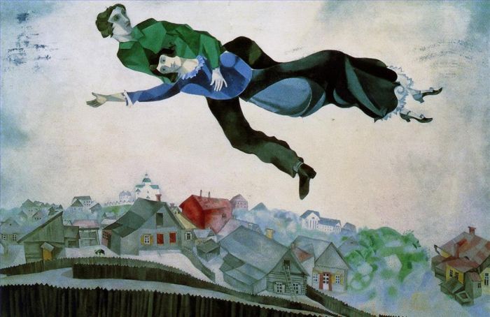 马克·夏加尔 当代各类绘画作品 -  《小镇上空》