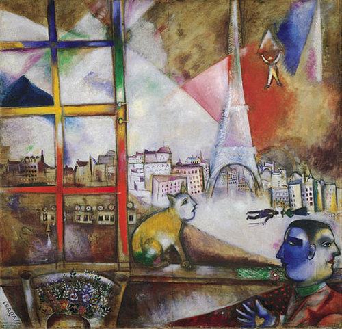 马克·夏加尔作品《窗外的巴黎,超现实主义,表现主义》