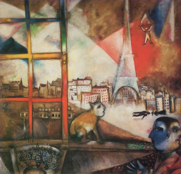 马克·夏加尔 当代各类绘画作品 -  《窗外的巴黎》