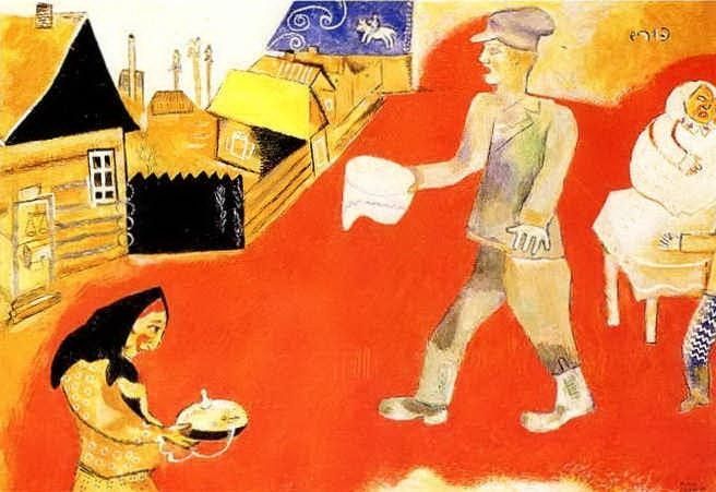 马克·夏加尔 当代各类绘画作品 -  《普珥节》