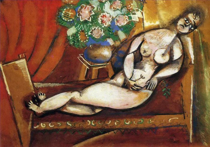 马克·夏加尔 当代各类绘画作品 -  《斜倚裸体》