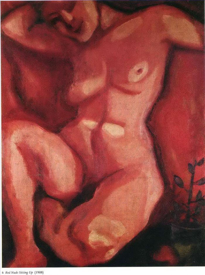 马克·夏加尔 当代各类绘画作品 -  《红色裸体坐起来》