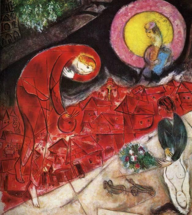 马克·夏加尔 当代各类绘画作品 -  《红屋顶》