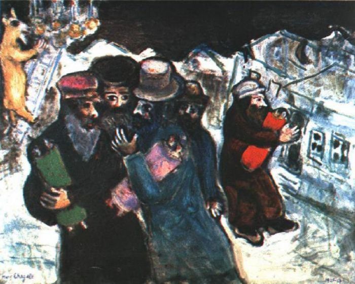 马克·夏加尔 当代各类绘画作品 -  《从犹太教堂返回》