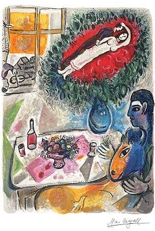 马克·夏加尔 当代各类绘画作品 -  《遐想》