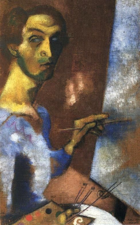 马克·夏加尔 当代各类绘画作品 -  《画架自画像》