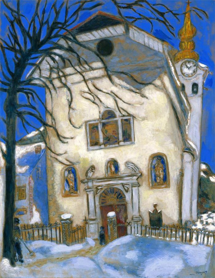 马克·夏加尔 当代各类绘画作品 -  《冰雪覆盖的教堂》