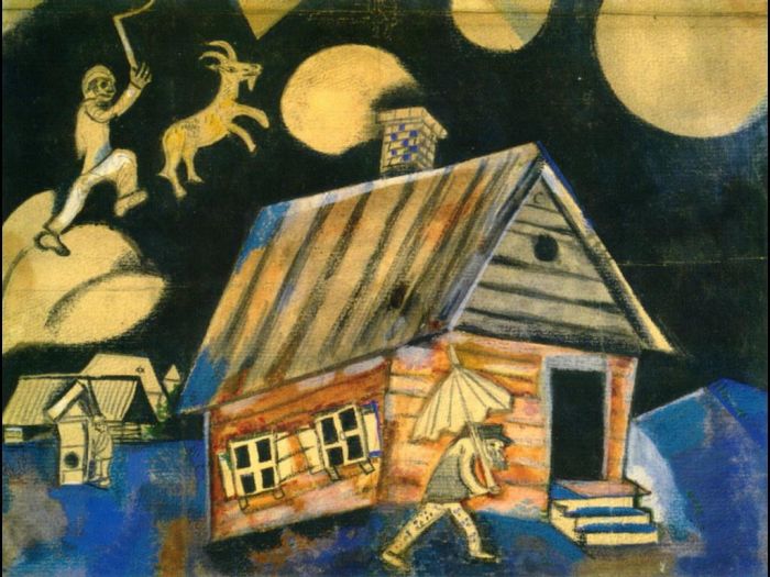 马克·夏加尔 当代各类绘画作品 -  《学习《雨》这幅画》