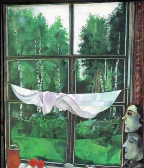 马克·夏加尔 当代各类绘画作品 -  《纸上夏日别墅窗户蛋彩画》
