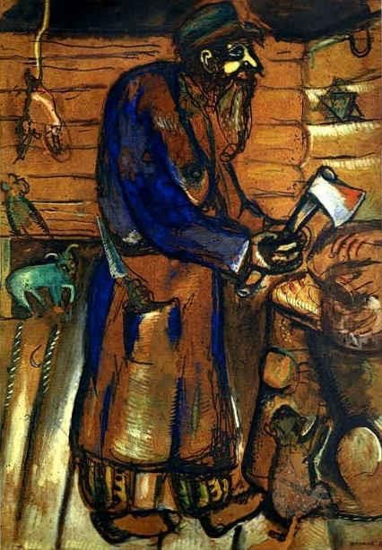 马克·夏加尔 当代各类绘画作品 -  《屠夫老人,水粉纸本》