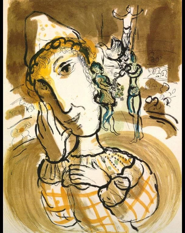 马克·夏加尔 当代各类绘画作品 -  《黄色小丑的马戏团》