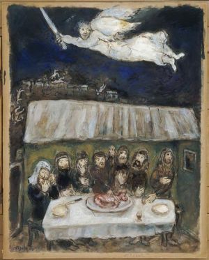 马克·夏加尔的当代艺术作品《以色列人正在吃逾越节的羔羊》