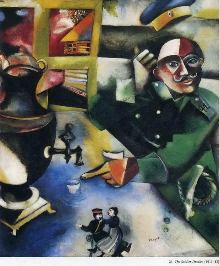 马克·夏加尔 当代各类绘画作品 -  《士兵喝酒》
