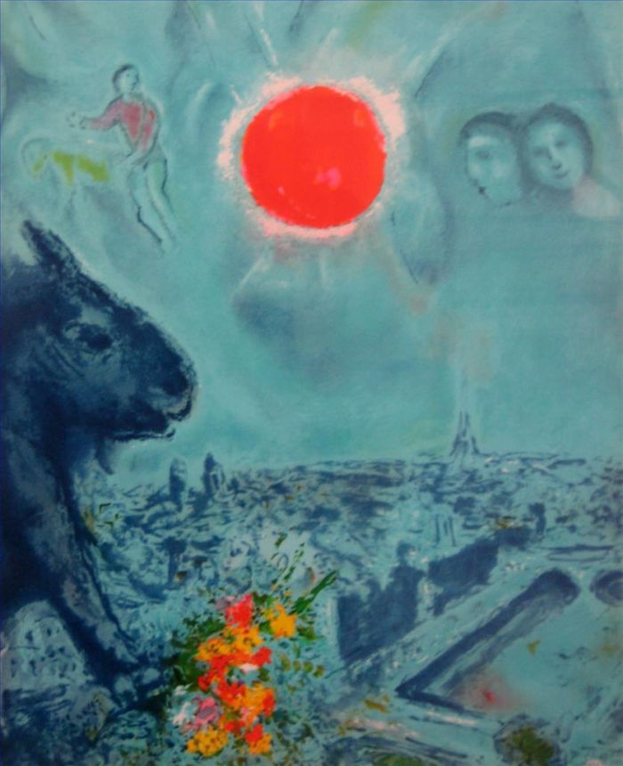 马克·夏加尔 当代各类绘画作品 -  《巴黎上空的太阳》