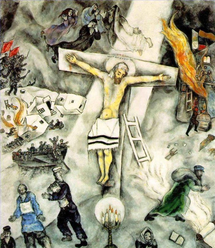 马克·夏加尔 当代各类绘画作品 -  《白色的十字架》
