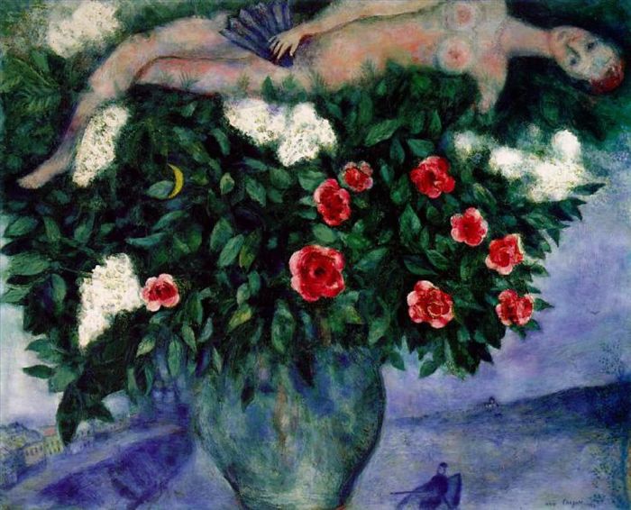 马克·夏加尔 当代各类绘画作品 -  《女人与玫瑰》