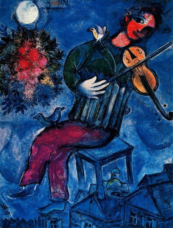 马克·夏加尔 当代各类绘画作品 -  《蓝色的小提琴手》
