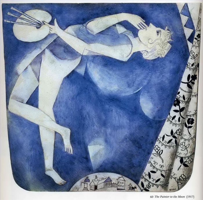 马克·夏加尔 当代各类绘画作品 -  《去月球的画家》