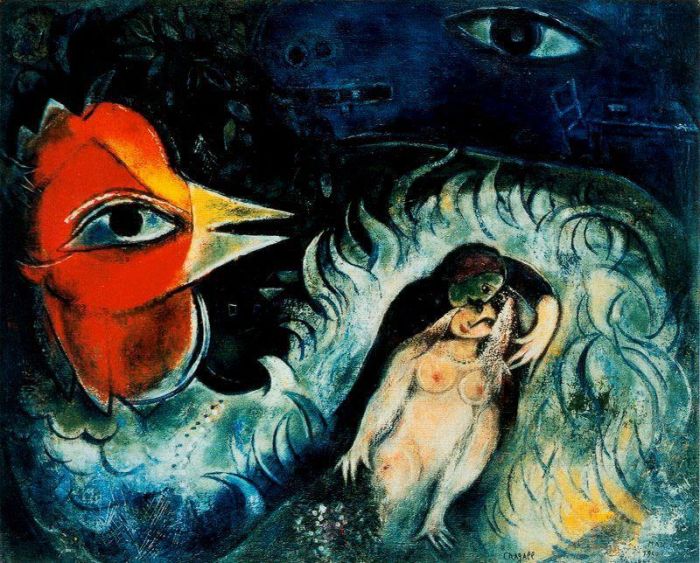 马克·夏加尔 当代各类绘画作品 -  《恋爱中的公鸡》