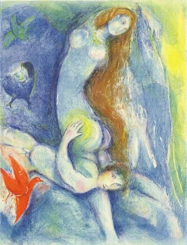 马克·夏加尔 当代各类绘画作品 -  《然后他和她一起过夜》