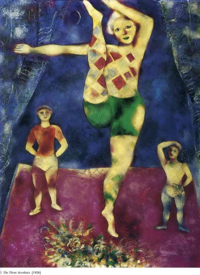 马克·夏加尔 当代各类绘画作品 -  《三个杂技演员》