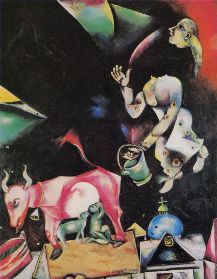 马克·夏加尔 当代各类绘画作品 -  《带着驴子和其他人去俄罗斯》
