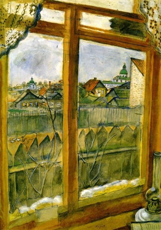 马克·夏加尔 当代各类绘画作品 -  《从窗户看到的景色》