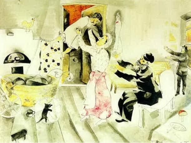 马克·夏加尔 当代各类绘画作品 -  《拜访祖父母》