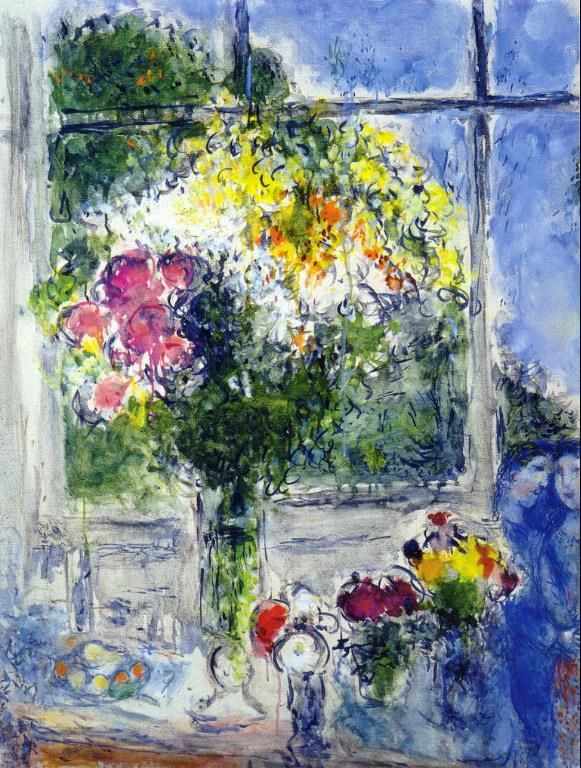 马克·夏加尔 当代各类绘画作品 -  《艺术家工作室的窗户》