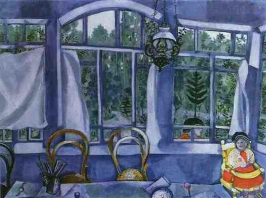 马克·夏加尔作品《维捷布斯克附近,Zaolshye,夏季小屋的窗户,水粉画和布面油画》
