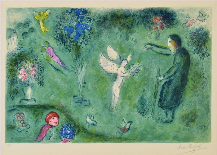马克·夏加尔 当代各类绘画作品 -  《草原上的天使》