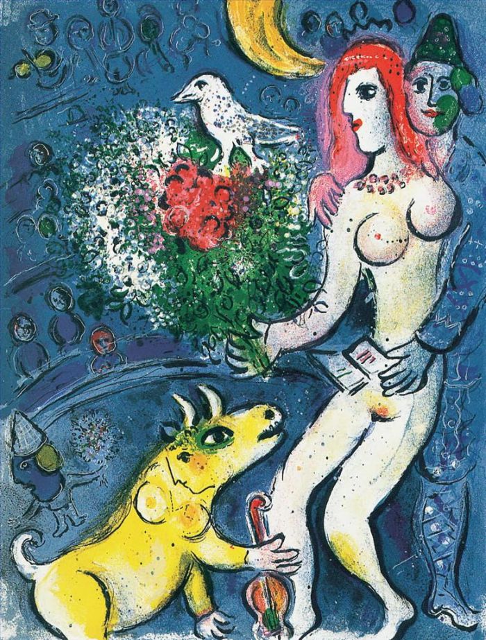 马克·夏加尔 当代各类绘画作品 -  《裸体在怀里》