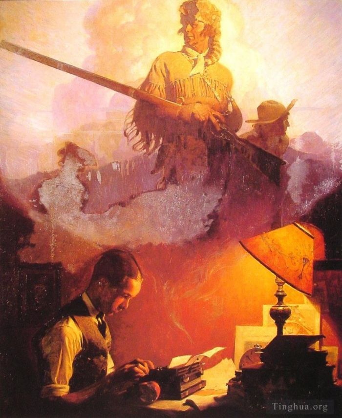 诺曼·珀西瓦尔·洛克威尔 当代油画作品 -  《丹尼尔·布恩,(Daniel,Boone),在,Underwood,便携式,1923,上栩栩如生》