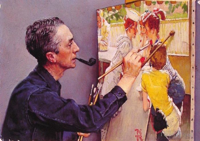 诺曼·珀西瓦尔·洛克威尔 当代油画作品 -  《诺曼·洛克威尔画苏打混蛋的肖像,1953》