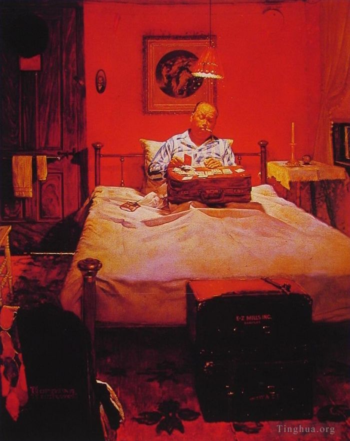 诺曼·珀西瓦尔·洛克威尔 当代油画作品 -  《纸牌,1950》