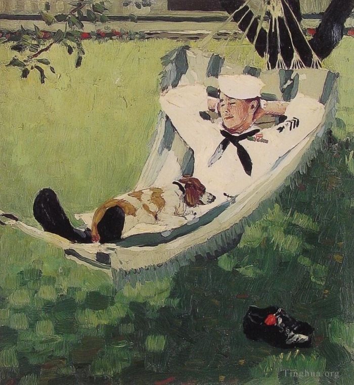 诺曼·珀西瓦尔·洛克威尔 当代油画作品 -  《1945年休假回家学习》