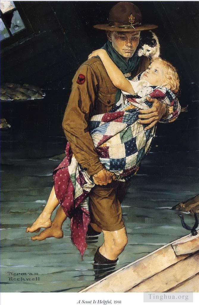 诺曼·珀西瓦尔·洛克威尔 当代各类绘画作品 -  《侦察兵很有帮助,1941》